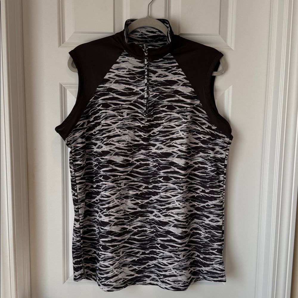 Fringe Sleeveless Activewear Golf Polo - XL - Black, White,‎ Gray Print
